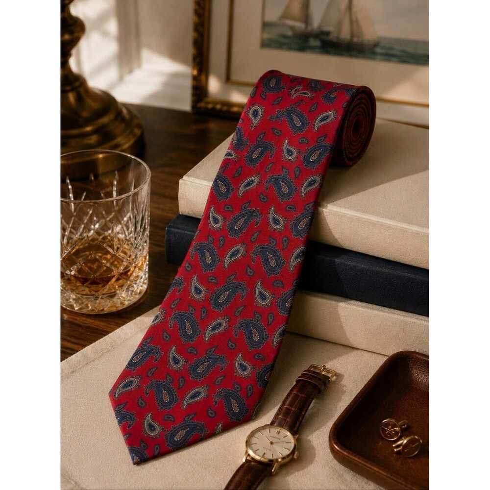 Vintage Wembley Red Paisley Silk Extra Long Wide Necktie 60 x 4 Made USA